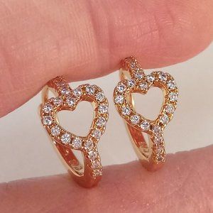 18K Yellow Gold Filled Diamond Zircon Heart Hoop Earrings 15mm Womens Party Gift